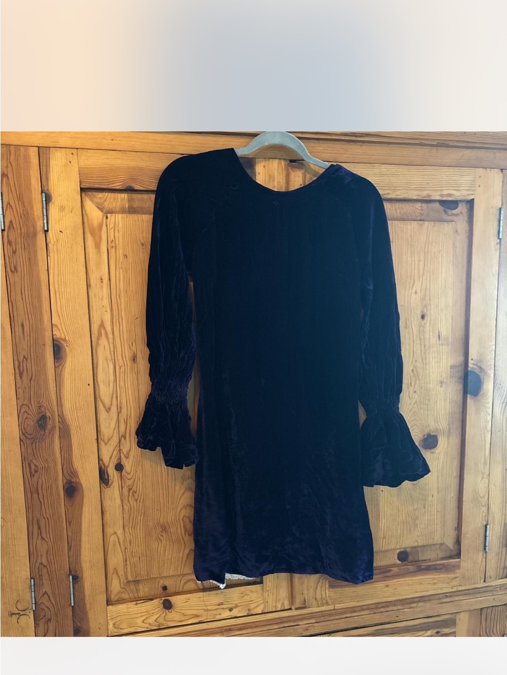 Vtg 60s deep purple velvet mini dress w bell sleeves Sz XS